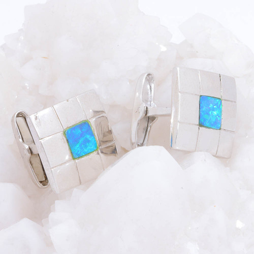 BY THE SEA STERLING SILVER AUSTRALIAN OPAL CUFFLINKS
