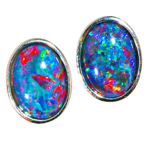   A LUXE STERLING SILVER AUSTRALIAN OPAL STUD EARRINGS