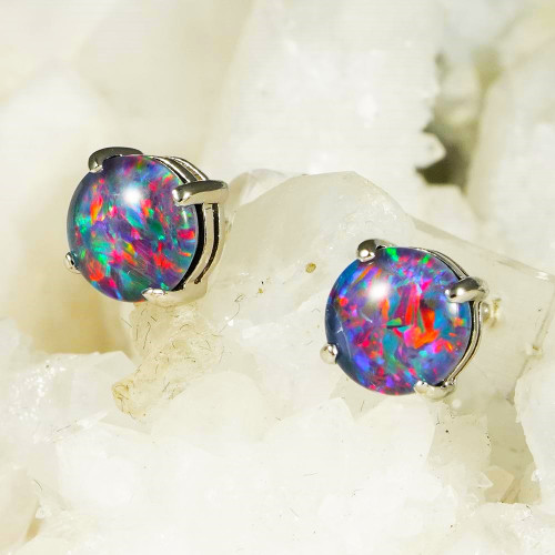   A  CHANTEL STERLING SILVER AUSTRALIAN OPAL STUD EARRINGS