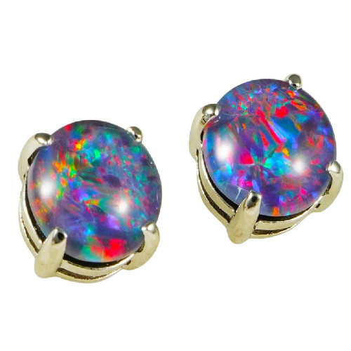   A  CHANTEL STERLING SILVER AUSTRALIAN OPAL STUD EARRINGS