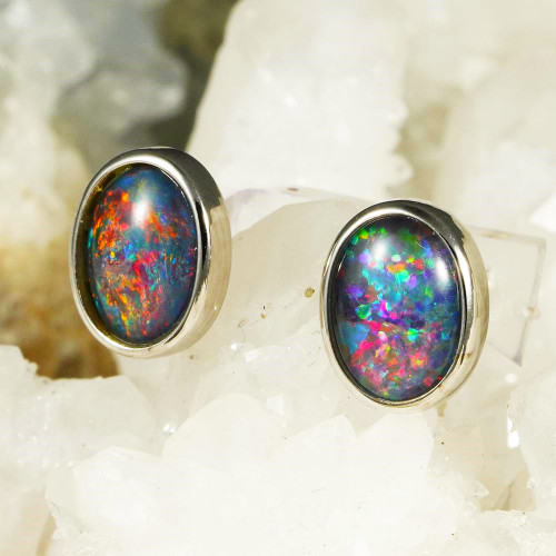   A  RICHELLE STERLING SILVER AUSTRALIAN OPAL STUD EARRINGS