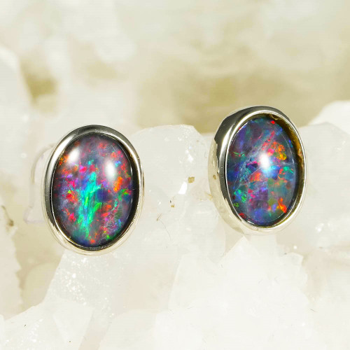   A WONDER FAIRY STERLING SILVER AUSTRALIAN OPAL STUD EARRINGS