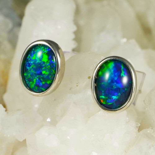  *  A NOVIA STERLING SILVER AUSTRALIAN OPAL STUD EARRINGS