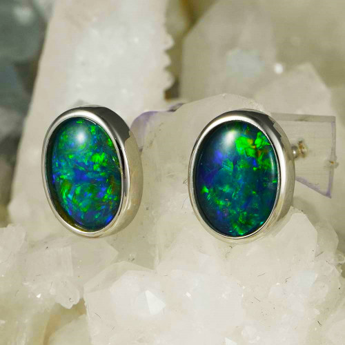   A FRANCESCA STERLING SILVER AUSTRALIAN OPAL STUD EARRINGS