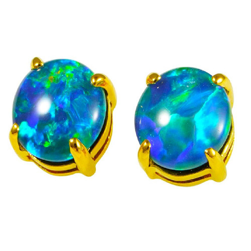   A  SAMBA 18KT YELLOW GOLD PLATED AUSTRALIAN OPAL STUD EARRINGS