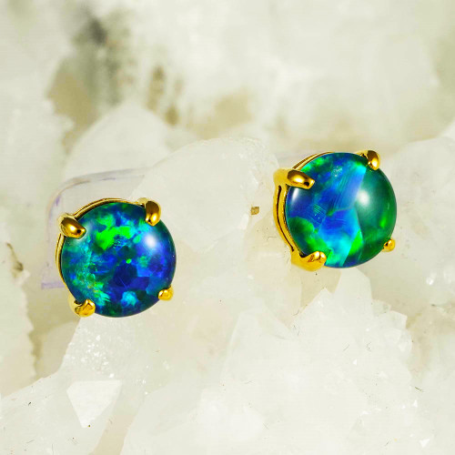   A  SAMBA 18KT YELLOW GOLD PLATED AUSTRALIAN OPAL STUD EARRINGS