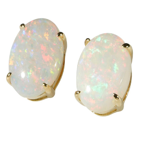   A  SAORI 14KT GOLD NATURAL AUSTRALIAN WHITE OPAL STUD EARRINGS