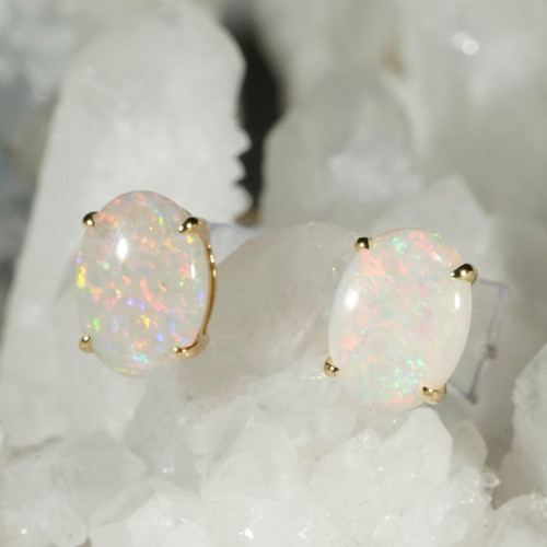   A  SAORI 14KT GOLD NATURAL AUSTRALIAN WHITE OPAL STUD EARRINGS