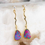   A   GLEAMARA 14KT YELLOW GOLD & DIAMOND AUSTRALIAN OPAL DROP EARRINGS