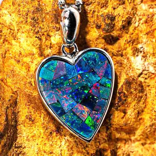  * A TOKEN OF GRATITUDE STERLING SILVER AUSTRALIAN OPAL HEART PENDANT