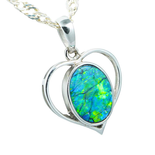 *  HEARTS LOVE 14KT WHITE GOLD AUSTRALIAN OPAL NECKLACE