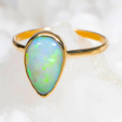 *  TEARDROP FROM HEAVEN 14KT YELLOW GOLD AUSTRALIAN OPAL RING