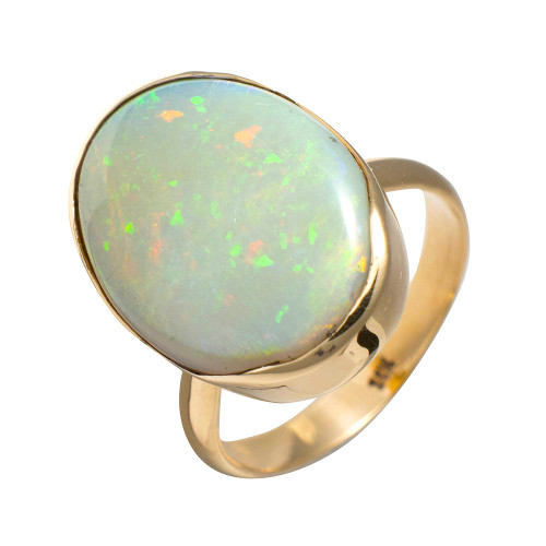  *   ELECTRIC PINFIRE 14KT YELLOW GOLD AUSTRALIAN OPAL RING
