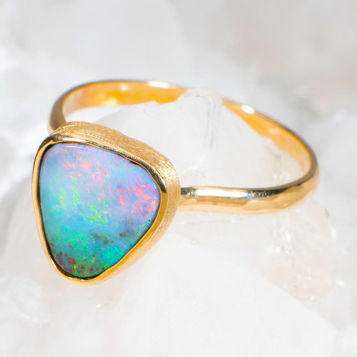 *  LILY 14KT YELLOW GOLD SOLID AUSTRALIAN BOULDER OPAL RING