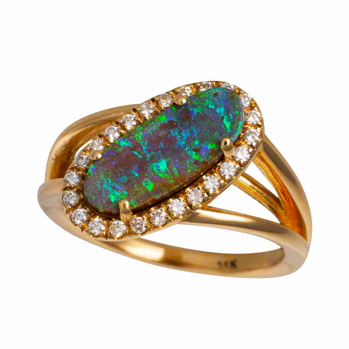 * 1 MY STONE APPEAL 14KT YELLOW GOLD & DIAMOND AUSTRALIAN OPAL RING