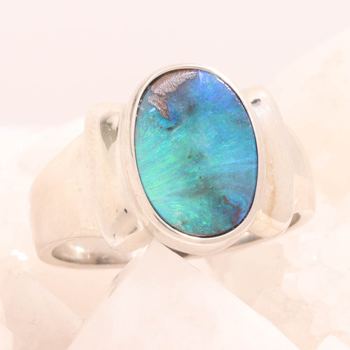 NIGHT AND DAY STERLING SILVER AUSTRALIAN BOULDER OPAL RING