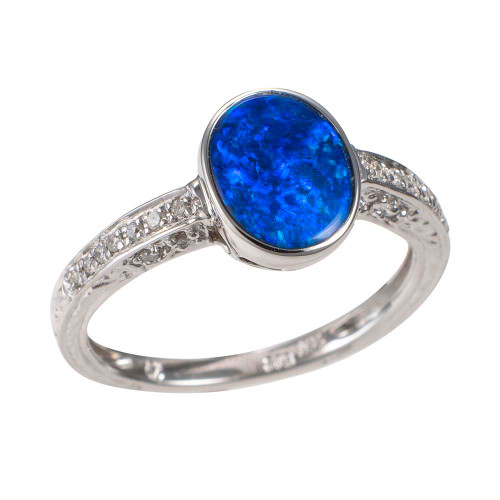*  LAVINIA 14KT WHITE GOLD & DIAMOND AUSTRALIAN OPAL RING