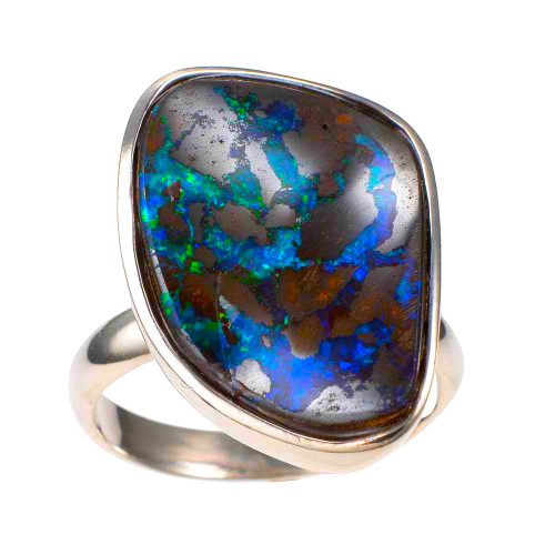 *1 PANGEA STERLING SILVER AUSTRALIAN SOLID BOULDER OPAL RING