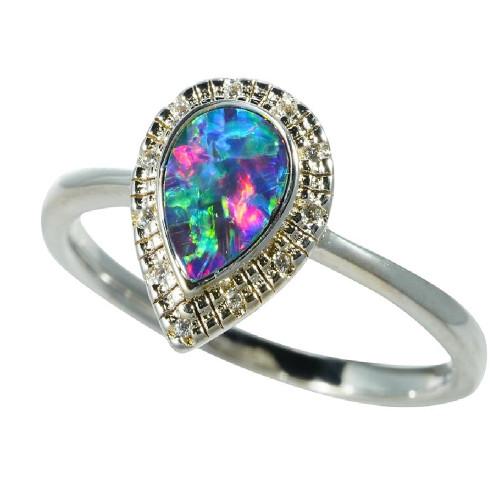 *   A SILHOUETTE STERLING SILVER AUSTRALIAN OPAL RING