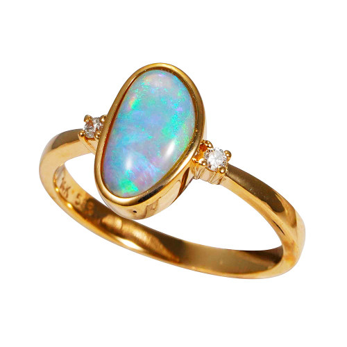 *  RAINBOW SERUM 14KT YELLOW GOLD & DIAMOND AUSTRALIAN WHITE OPAL RING