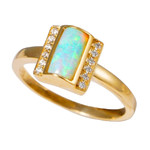   *    EARTHS JELLY 14KT YELLOW GOLD & DIAMOND AUSTRALIAN WHITE OPAL RING