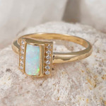   *    EARTHS JELLY 14KT YELLOW GOLD & DIAMOND AUSTRALIAN WHITE OPAL RING