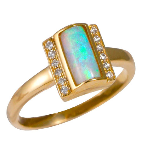   *    EARTHS JELLY 14KT YELLOW GOLD & DIAMOND AUSTRALIAN WHITE OPAL RING