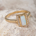   *    EARTHS JELLY 14KT YELLOW GOLD & DIAMOND AUSTRALIAN WHITE OPAL RING