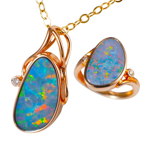 * BRE 14KT ROSE GOLD & DIAMOND AUSTRALIAN OPAL JEWELRY SET