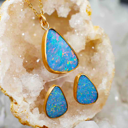 * NILE TREASURE 18KT ROSE GOLD FILLED OPAL JEWELRY SET