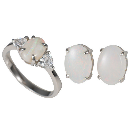 *   MATRYOSHKA DOLL STERLING SILVER WHITE OPAL JEWELRY SET